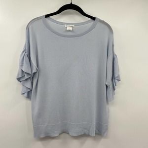 Club Monaco Ruffle Sleeve Boatneck Light Blue Knit Lightweight Top Size Small